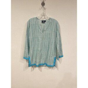 Madison Mathews Shirt Womens Small Blue White Arrow Print Tunic India Boho Top